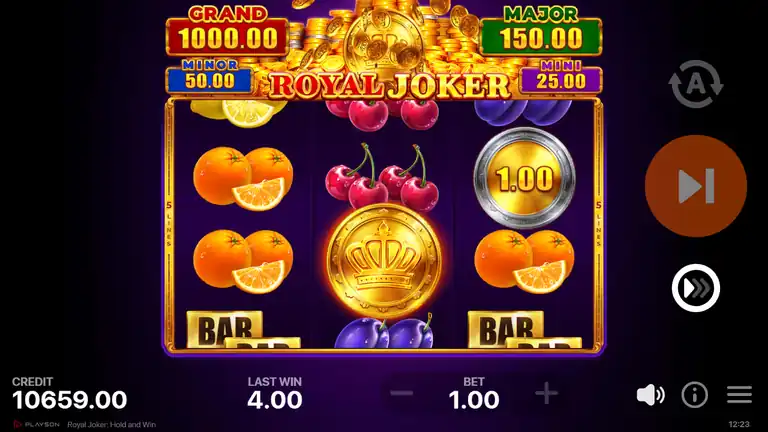 Royal Joker: Hold and Win final spin 1667, balance EUR 10,659.00, session close at EUR 1.00 bet
